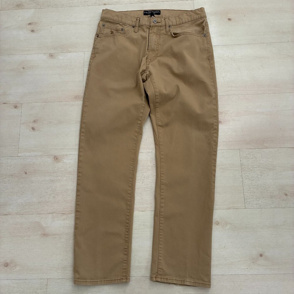 U.S. Polo Assn. Slim Straight 5-Pocket Stretch Twill Tan Pants W33 x L30